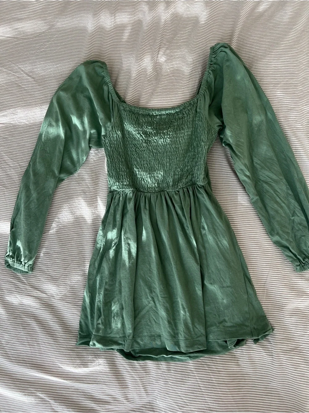 Free People Smocked Square Neck Long Sleeve Mini Dress - Sage Green